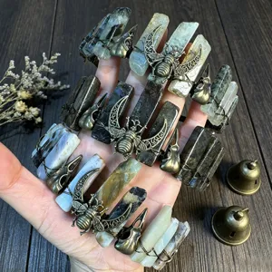 Gothic Vintage Naturkristall Krone Stirnband Mit Krähenschädel Biene Mond Zubehör Handgefertigte Quarz Haarreifen Für Damen Fotografie Requisiten