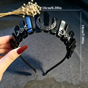 Diadema de cristal negro con luna plateada accesorio para el cabello gotico mujer