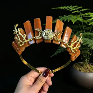 Crystal crown hair hoop with moon rose branches detail closeup view for women fashion