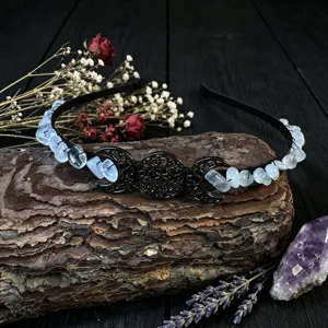 Gothic triple moon crystal headband handmade gemstone tiara dark mystical hair accessory detail