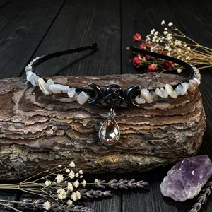 Gothic crescent moon pentagram crystal headband handmade fairy crown hair accessories