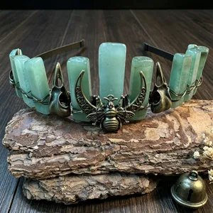 Natürlicher Kristall Kronen Haarreif Gothic Rabenschädel Biene Haaraccessoires Vintage.