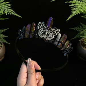 Crystal headband butterfly crown hair accessory detail shot for women fashion daily wear.