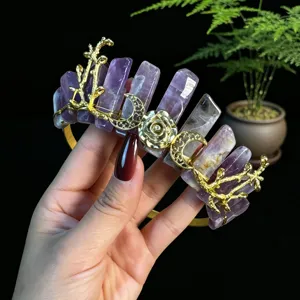 Crystal crown headband with natural amethyst stones, gold branch and moon design hair accessory.