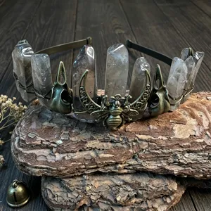 Gotischer Naturkristall Kronen Haarreif Vintage Rabe Schädel Biene Haarschmuck Damen