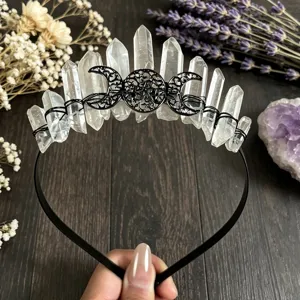 Tiara de cuarzo cristal natural corona de luna negra diadema gótica accesorios para fotos de mujeres