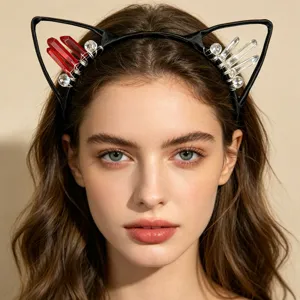 Crystal Cat Ear Headband Wire Wrapped Hair Hoop Women Fashion Party Hair Accessories