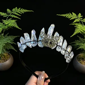 Natural Crystal Quartz Crown Headband Butterfly Hair Hoop Women Vintage Hair Accessories
