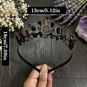 Diadema de cristal natural corona luna negra tiara gótica mujer accesorios de foto
