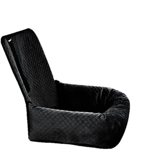 Black quilted pet car seat for car front seat, waterproof dog booster mat and protector bed.