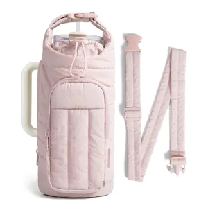 Borsa portaborraccia trapuntata con tracolla, rosa grande capacità custodia per tazza.
