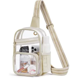 Transparent PVC Chest Bag Clear Crossbody Bag Waist Fanny Pack With Mesh Pocket And Patterned Strap For Women Daily