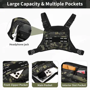 Outdoor tactical chest bag with multi pockets and headphone jack for training and sports fitness.