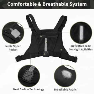 Multifunctional tactical chest bag for outdoor sports, breathable mesh vest with secure zipper pockets.