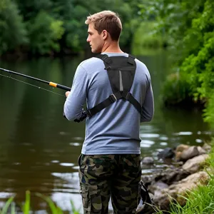 Tactical chest bag detail view, breathable mesh vest design for outdoor sports and fishing.