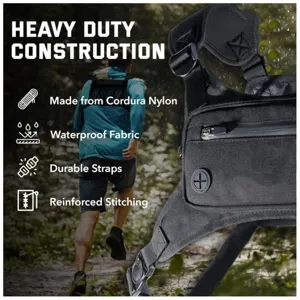 Tactical chest bag for men, waterproof running vest pack with durable Cordura nylon material.