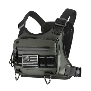 Tactical chest bag detail view showing durable waterproof fabric, MOLLE webbing and secure buckles.
