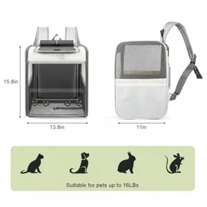 Pet carrier backpack dimension detail showing height, width, depth and max pet weight.