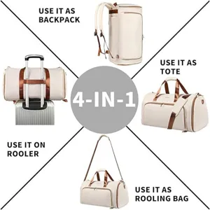Versatile 4-in-1 travel backpack and duffel bag, convertible design for business trips.