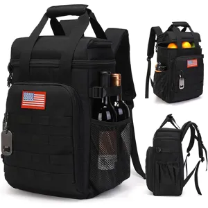 Tactical cooler backpack large capacity insulated picnic bag black oxford cloth details
