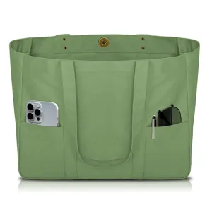 Women's Large Capacity Canvas Tote Bag Casual Multi-Pocket Shoulder Bag Fashion Commute Travel Handbag
