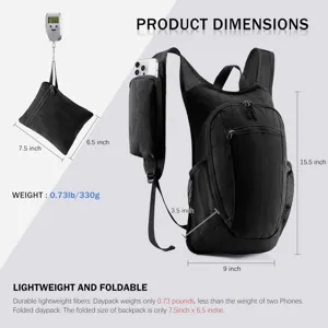 Sac à dos pliable léger dimensions et poids, détails techniques sac de jour portable