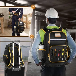 Heavy duty tool backpack with hard bottom and multi pockets oxford cloth for workers