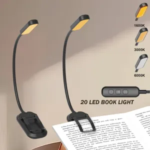 Lámpara de lectura LED recargable con cuello flexible y múltiples temperaturas de color.
