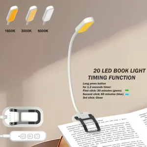 Vista detallada de la lámpara de lectura LED con temperaturas de color ajustables y temporizador.