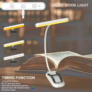 Rechargeable 25 LED clip-on book light with flexible gooseneck, adjustable color temps.