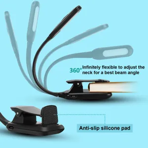 Draagbare LED-leeslamp met clip, 360 graden flexibele hals en antislip siliconen kussen.
