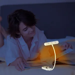 LED clip-on reading light with flexible gooseneck, Type-C rechargeable book lamp for night reading.