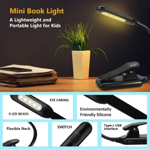 Mini LED Boeklamp Draagbare Clip Leeslamp Flexibele Zwanenhals Oogbescherming USB Lamp