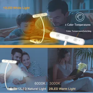 LED reading clip light multi-color temperature flexible gooseneck bed light detail view