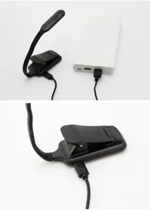 Portable LED clip reading book light, USB rechargeable mini flexible desk lamp for office.