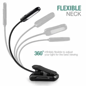 Flexible clip-on reading light with adjustable gooseneck and USB Type-C charging port detail view