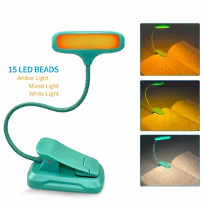 Rechargeable LED clip-on reading book light with 3 color modes and 9 adjustable brightness levels.
