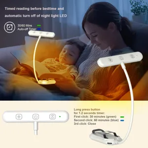 LED reading book light clip-on lamp rechargeable with timer for bedside night reading