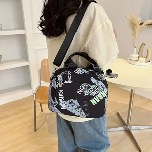 Women Canvas Tote Bag Casual Large Capacity Shoulder Crossbody Bag Fashion Graffiti Letter Print Handbag Student Commuter Bag