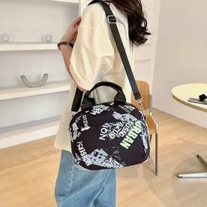 Fashion women graffiti print canvas shoulder bag large capacity casual crossbody handbag.