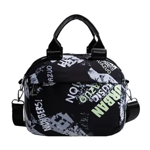 Stylish canvas crossbody tote bag with trendy graffiti print, casual shoulder handbag for women.