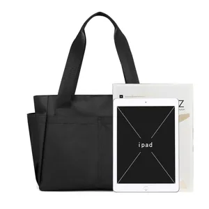 Solid color casual travel tote bag durable multi-pocket waterproof nylon shoulder bag for women