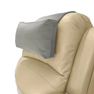 Gray velvet recliner headrest with anti-slip base and adjustable neck support cushion.