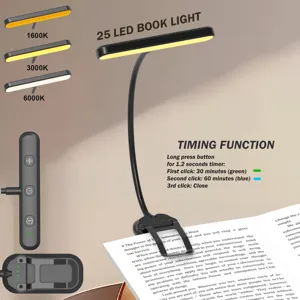 LED Clip-on Reading Light Rechargeable Book Lamp with Adjustable Color Temperatures and Brightness Levels for Study and Music Stand