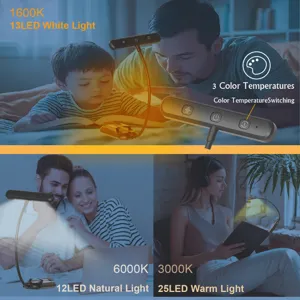 Detail shot of the flexible clip-on LED reading lamp showing various color temperatures.