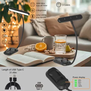 Clip-on LED reading lamp for books, rechargeable music stand light with eye-caring bright light.