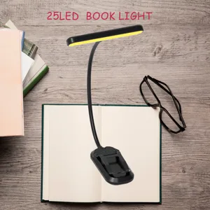 25LED rechargeable clip-on book light with flexible gooseneck for reading and studying.