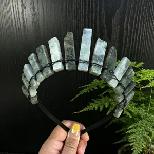 Natural crystal crown headband detail, handmade raw stone hair accessory for women festival photos.