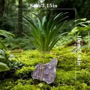 Plante d'aquarium artificielle avec base en cristal, vue détaillée dimensions 8x10cm.