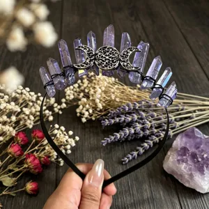 Diadema corona cristal morado con luna triple accesorios de pelo gótico mujer fotografía accesorios